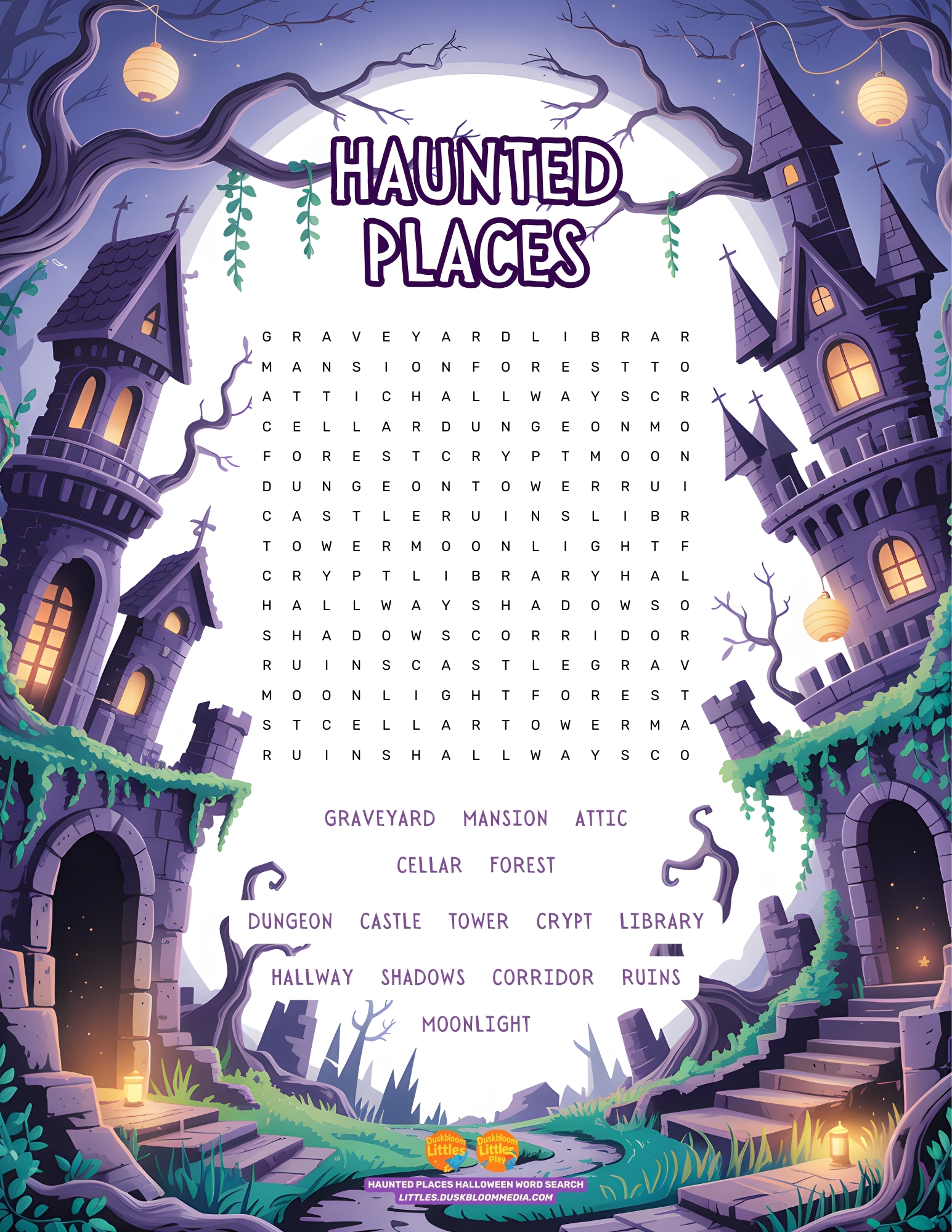 Haunted Places Halloween Word Search